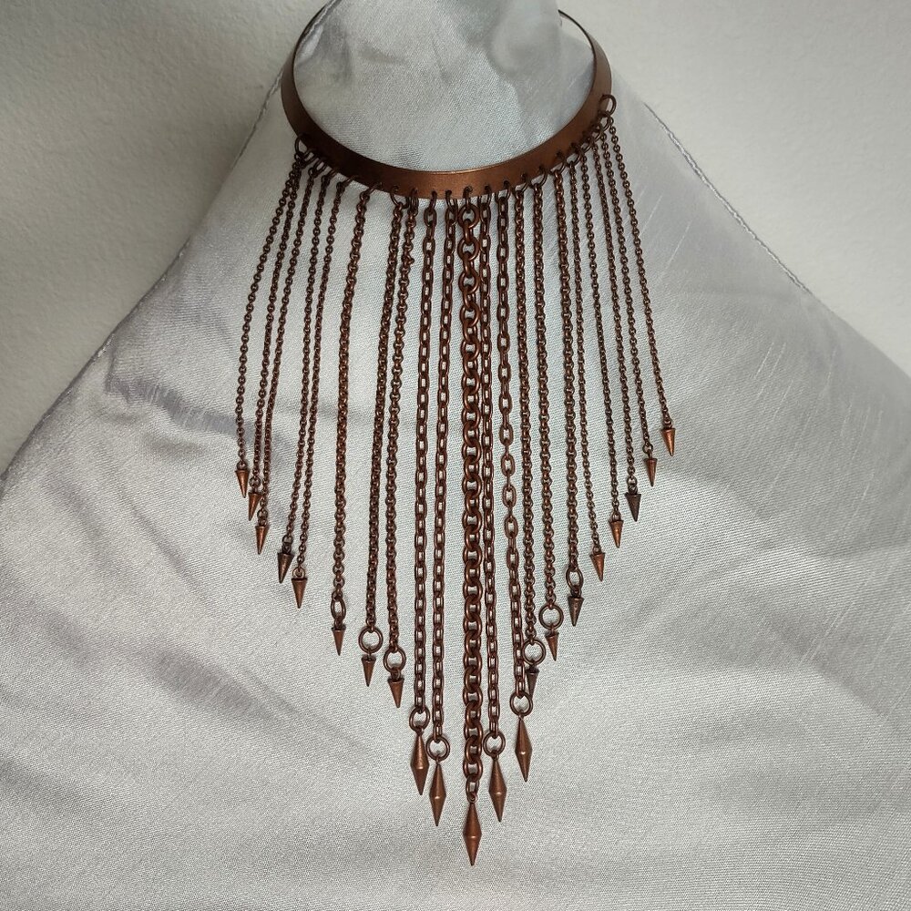 Vintage copper fringe choker necklace